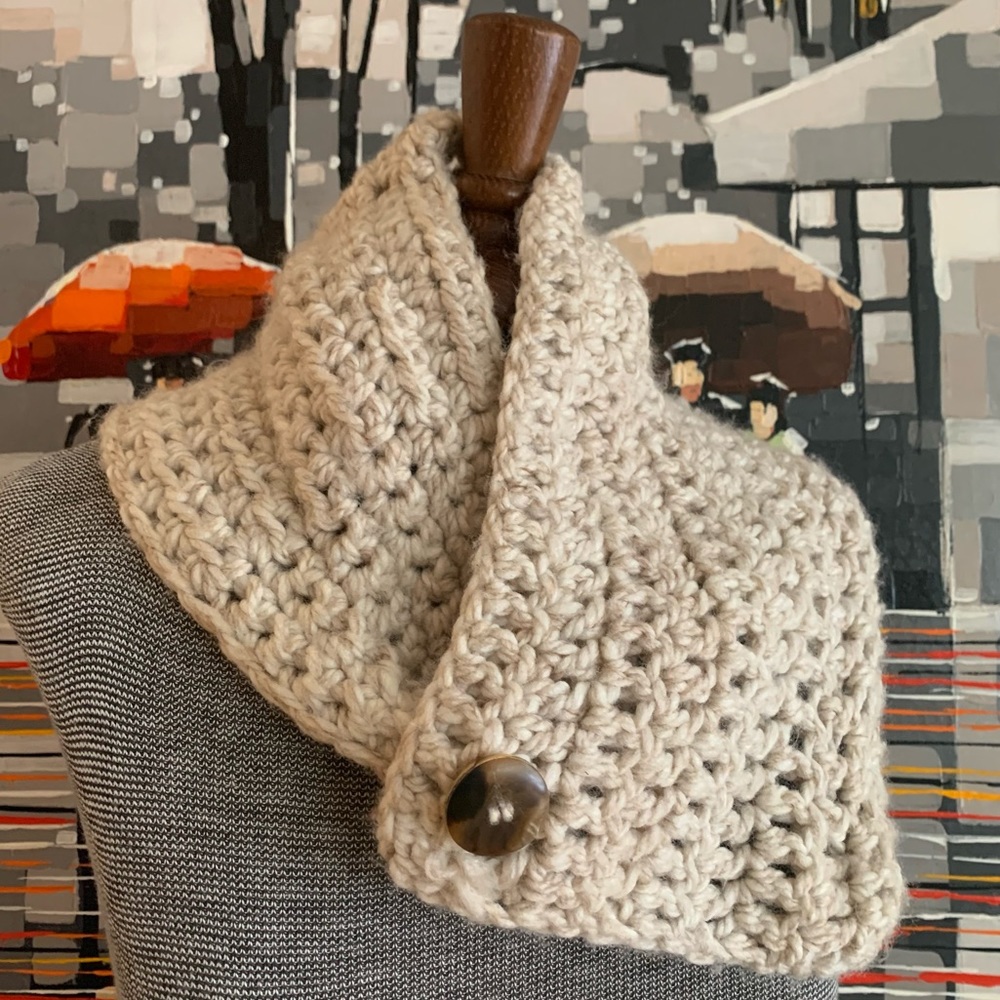 Handmade Chunky Knit Crochet Scarf in Oatmeal Brown